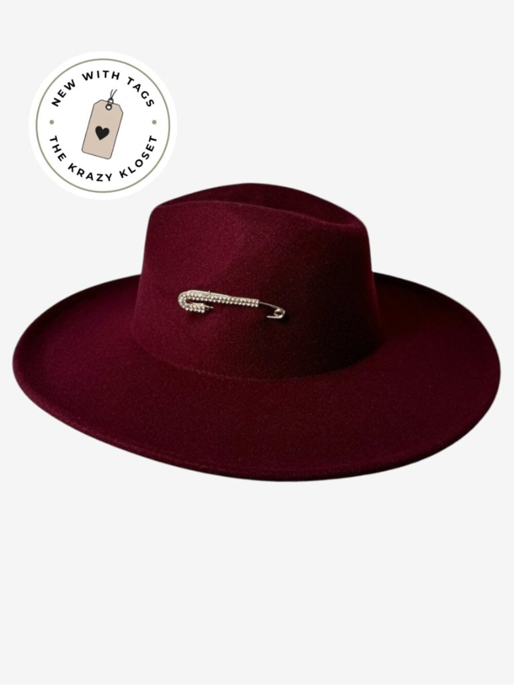 Free People Felt Hat in Merlot with Gold Tone Bling Pin Detail OS NWT